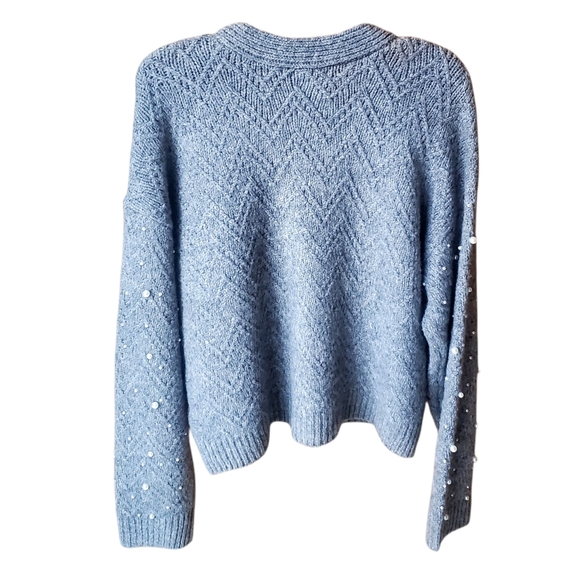 Lush Grey Cardigan Sweater Pearls Embelished XL - Picture 4 of 9